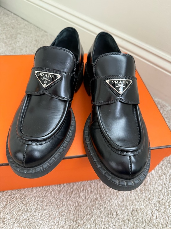 Prada Black Leather Platform Loafers size US7.5 IT37.5 authentic - Picture 6 of 16